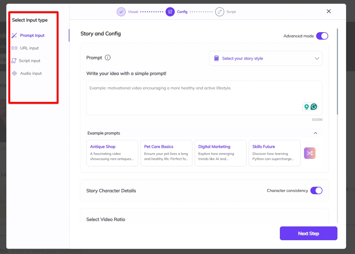 Zebracat's prompt input interface.