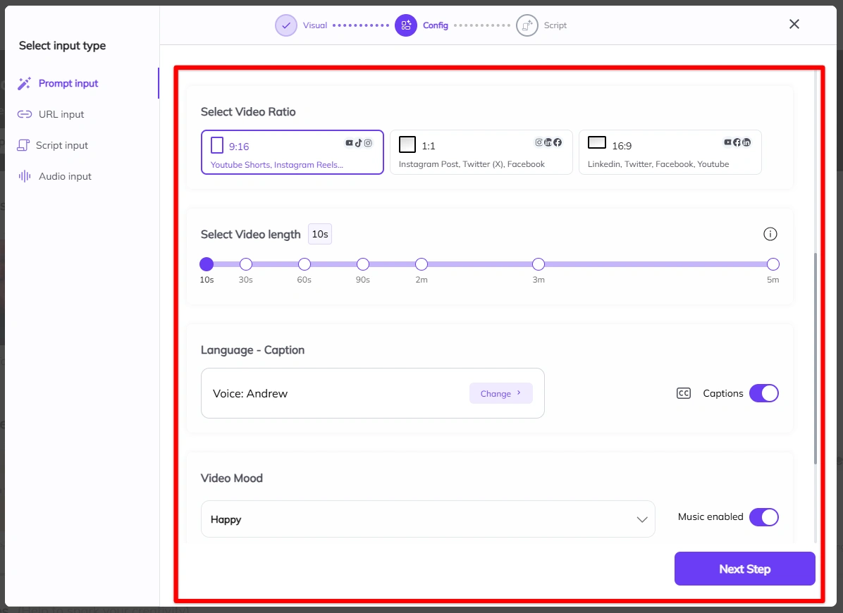 Configure Zebracat video with voice and captions.