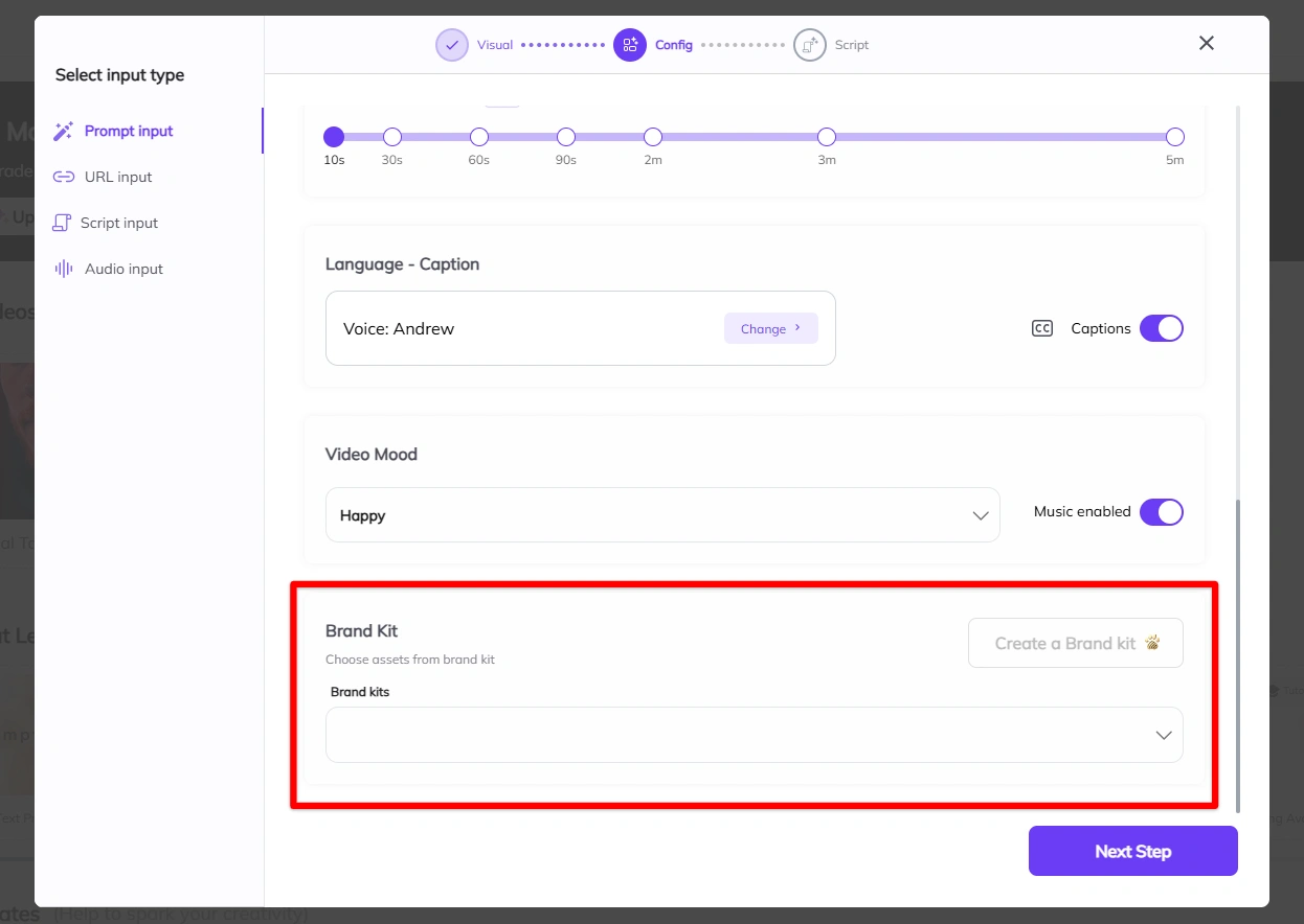 Zebracat's prompt input tools interface.