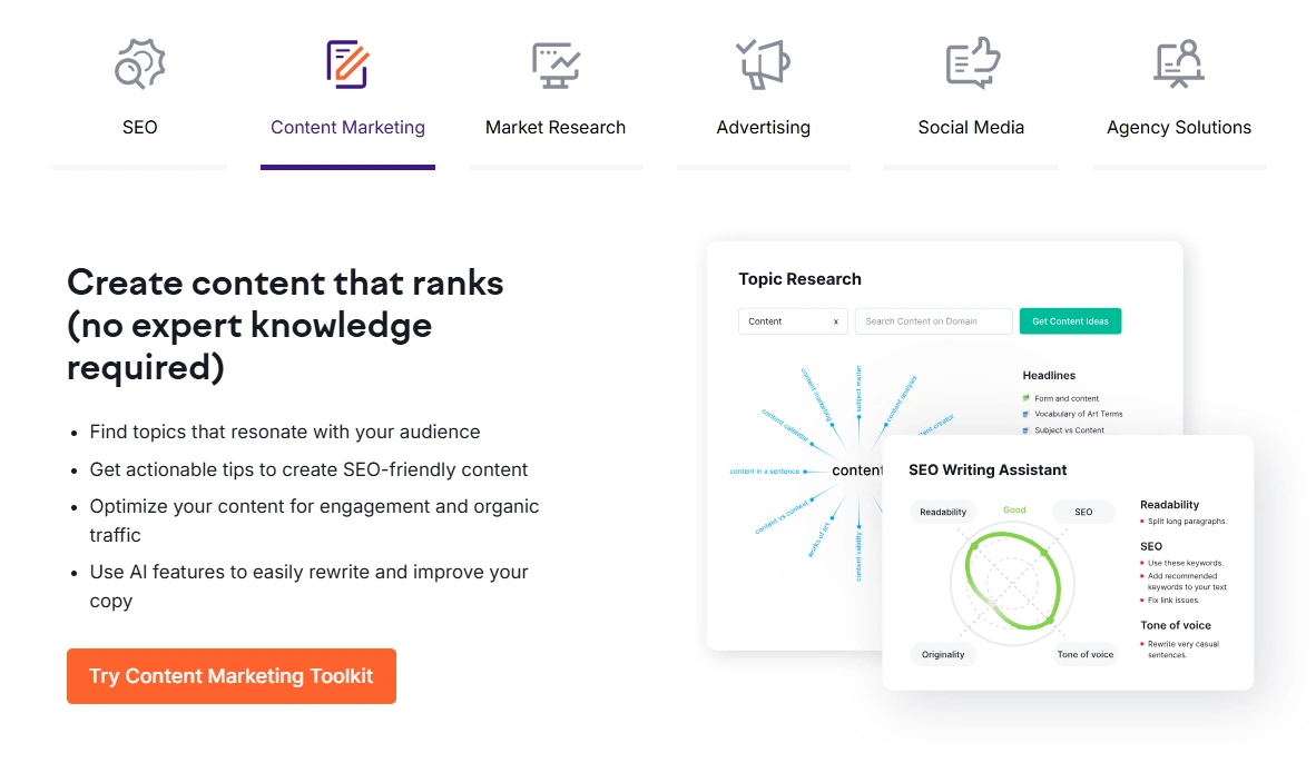 SEMrush's content marketing page.