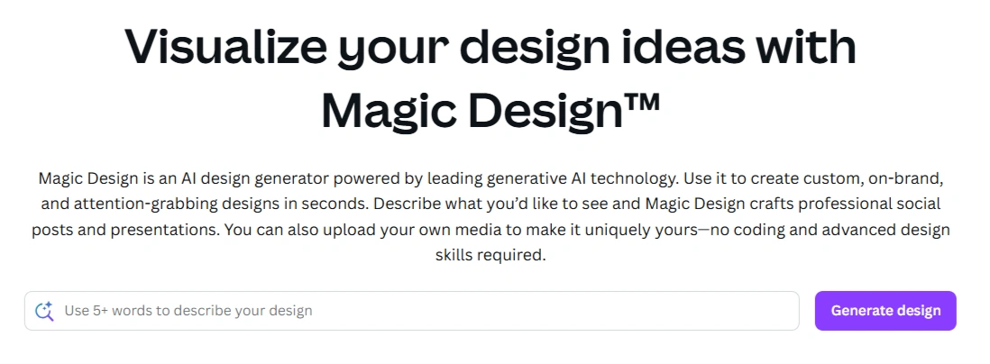 Canva AI's promotional page.