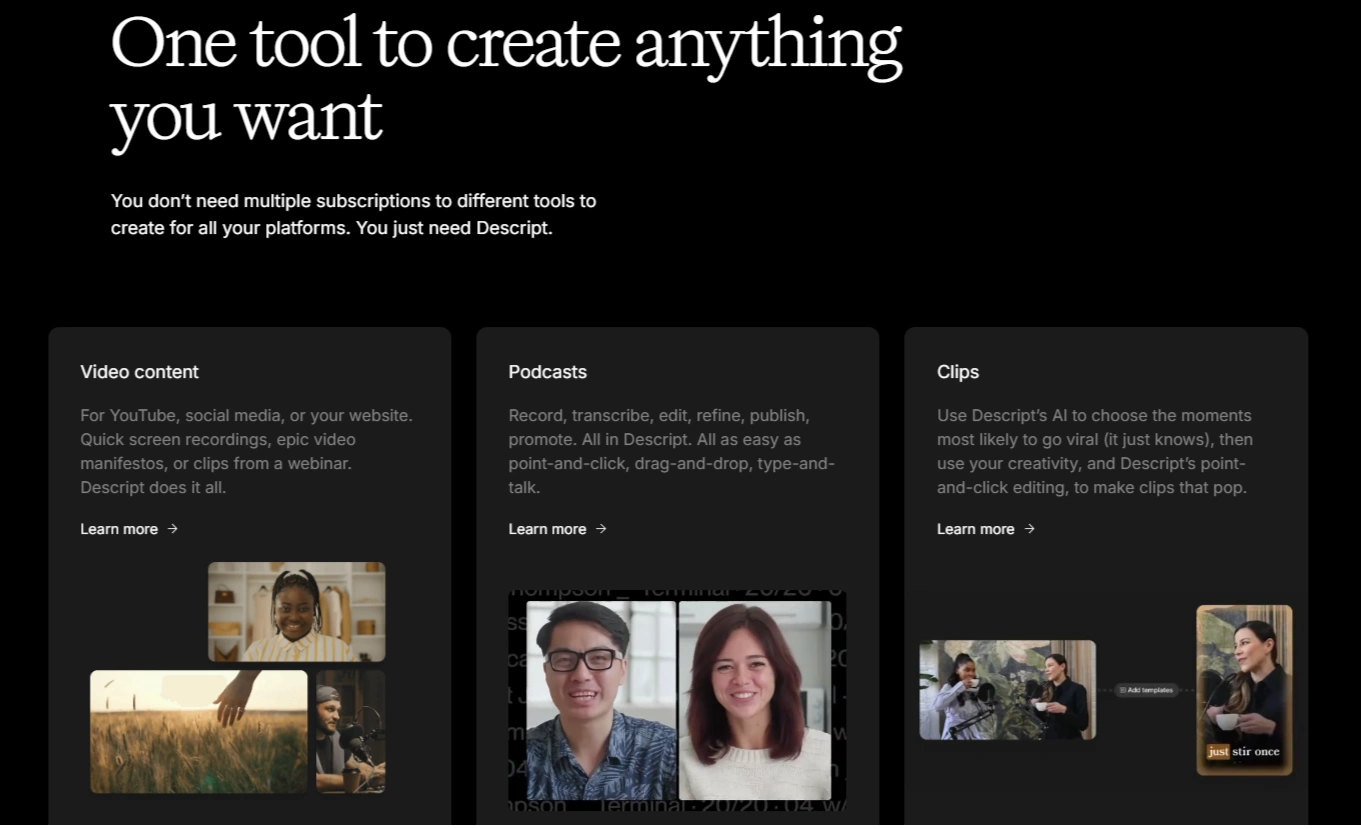 Descript's webpage.
