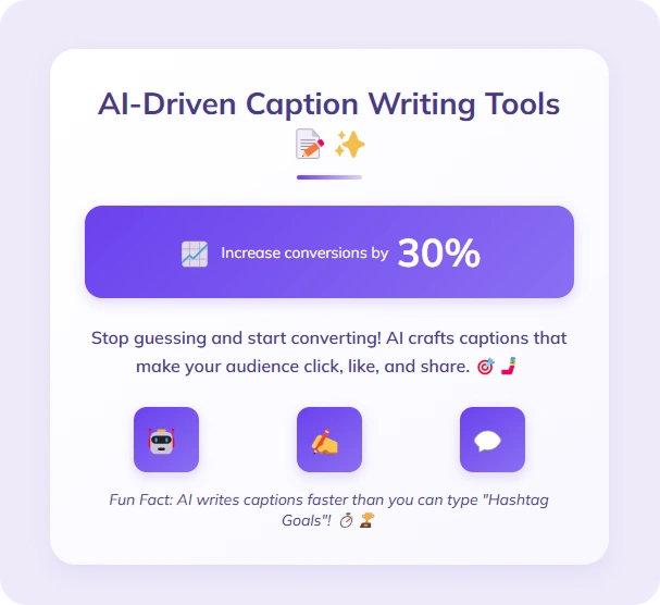 Infographic on AI-driven caption writing tools benefits.