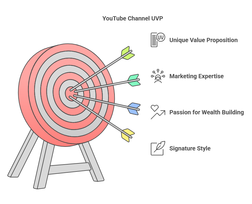 Target with arrows representing a YouTube channel UVP.