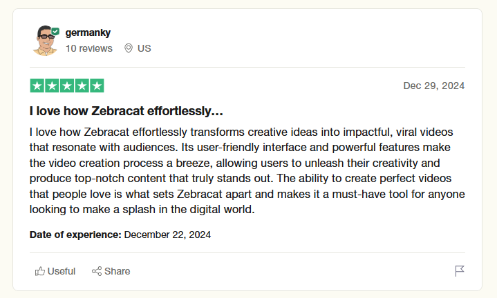 A positive review on Zebracat.