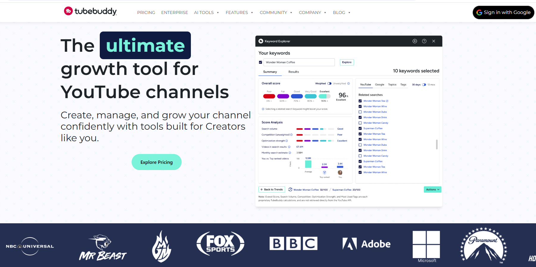 Tubebuddy's webpage.