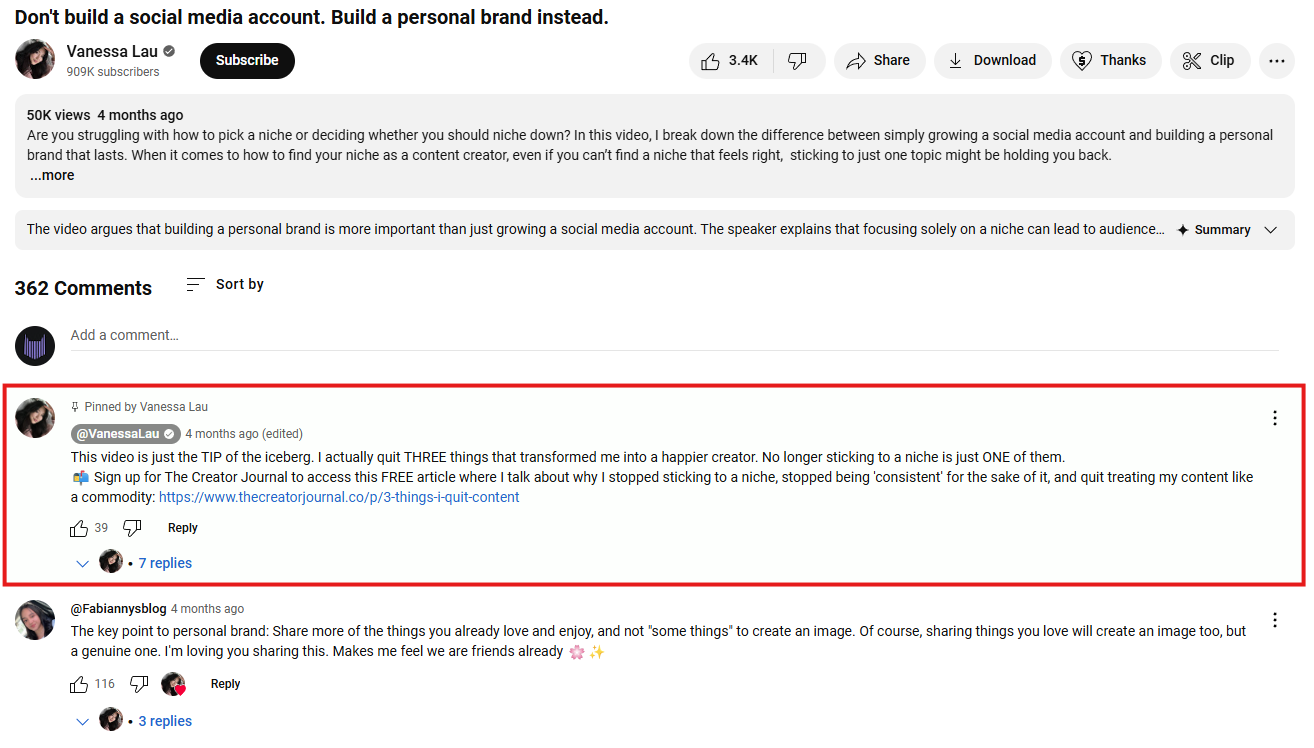 Vanessa Lau's YouTube comment section.