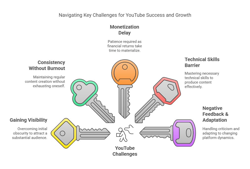 Infographic highlighting key challenges for YouTube success.