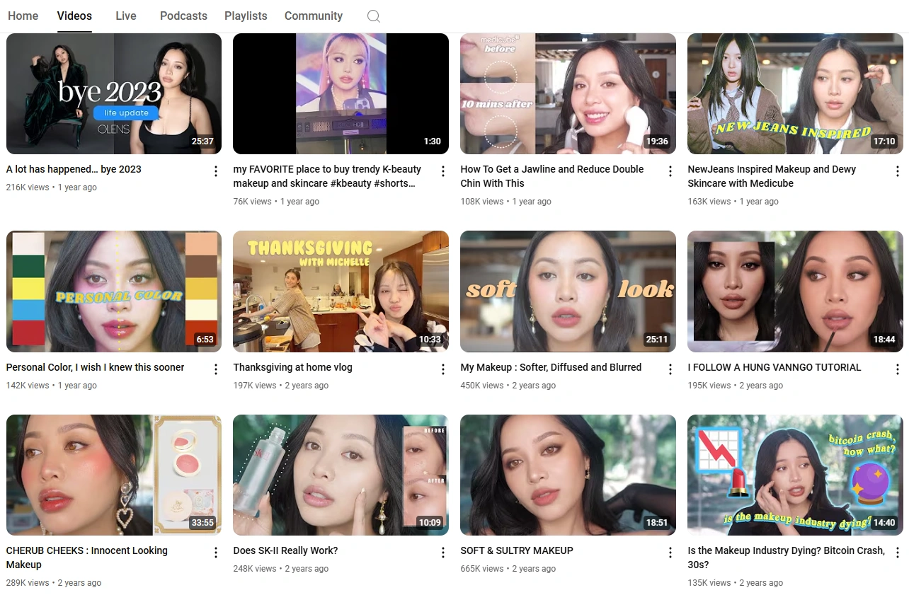 Michelle Phan's YouTube videos.