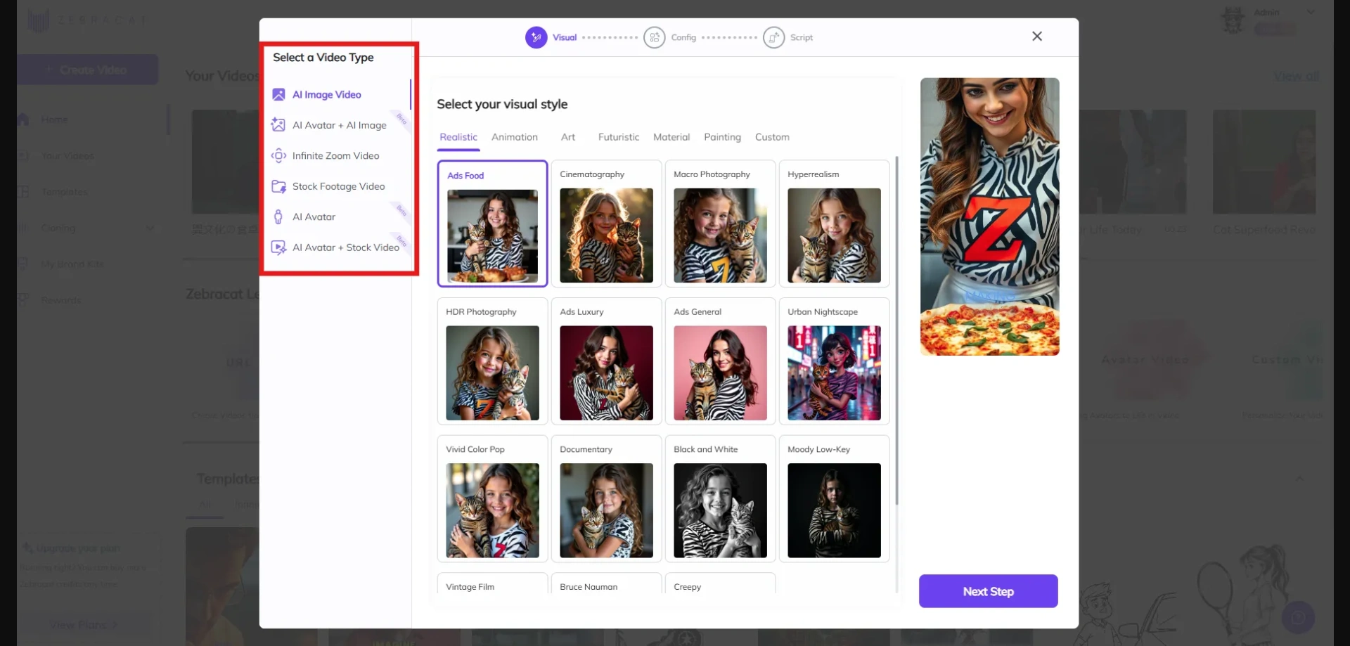 Zebracat's AI Image Video interface.