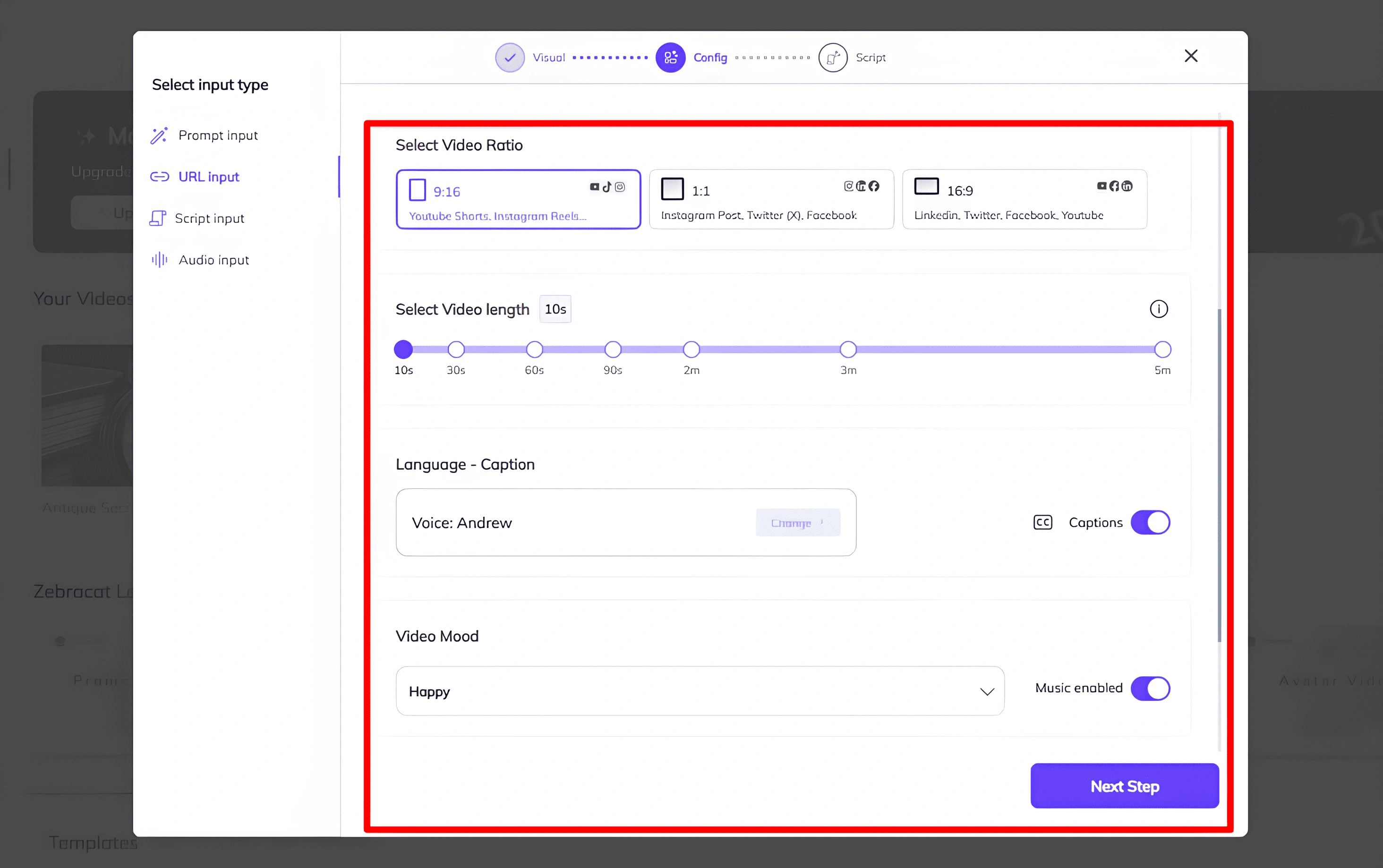 Zebracat's URL input interface.