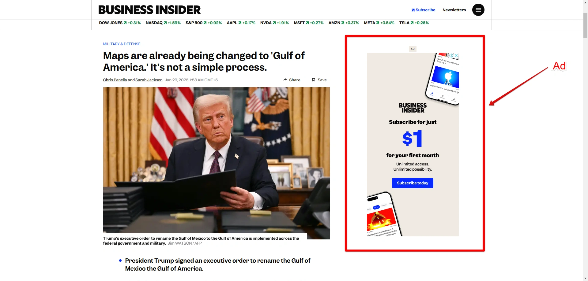 Business Insider's webpage.