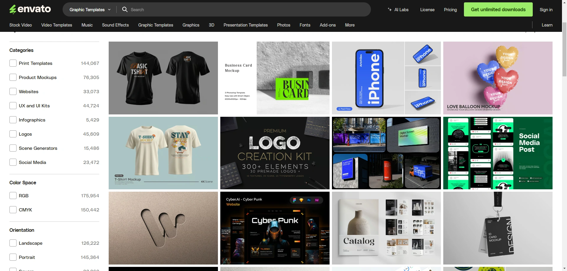Envato's design interface.