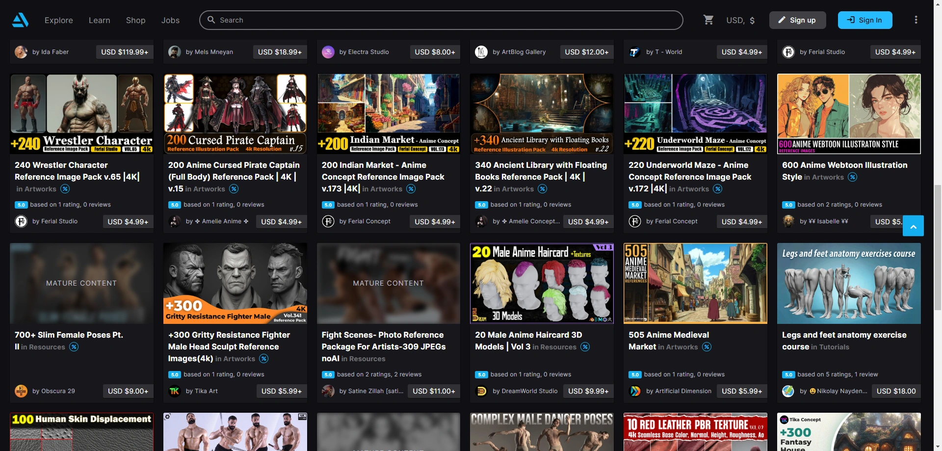 A variety of digital art reference.