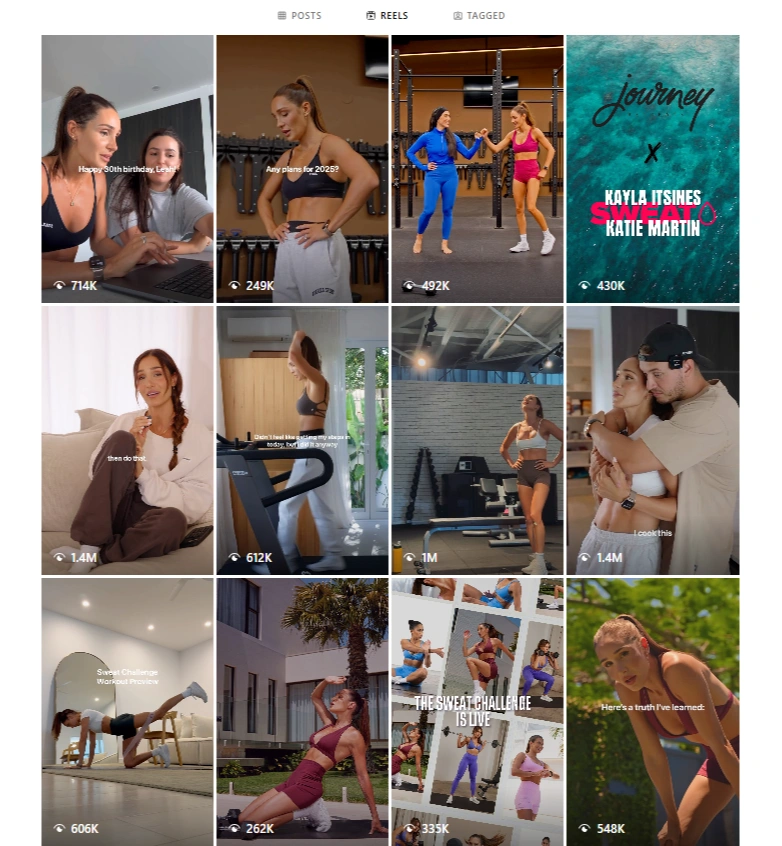 Kayla Itsines' Intsagram reels.