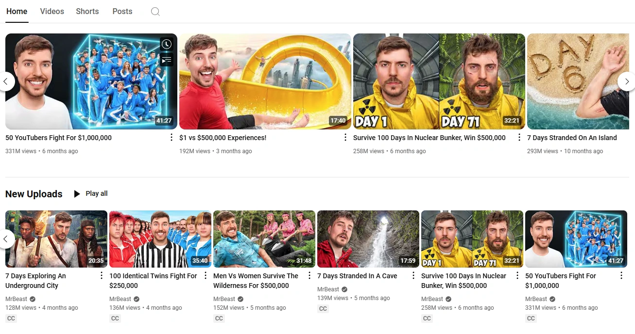 MrBeast's YouTube channel.