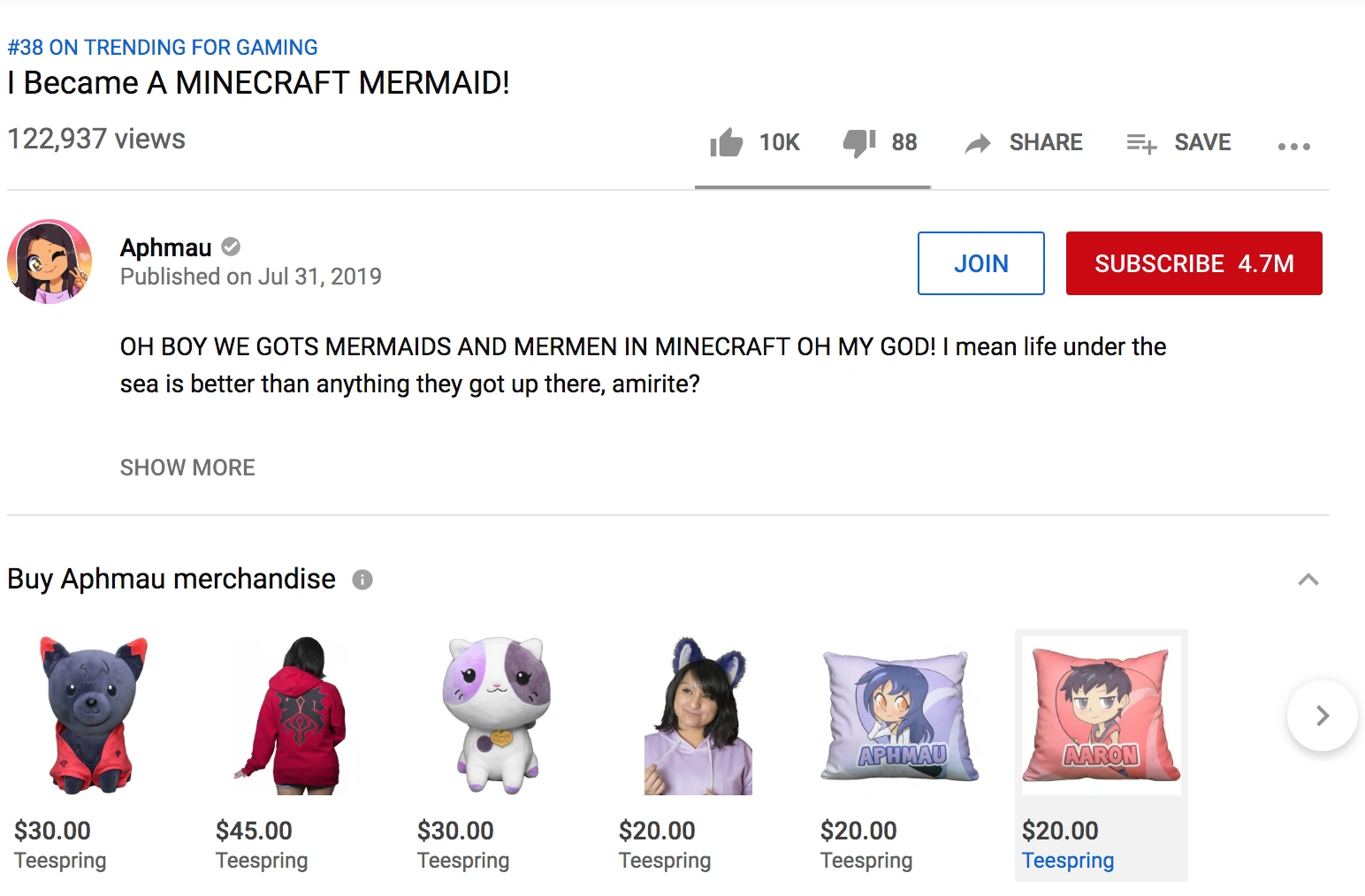Aphmau YouTube merchandise.