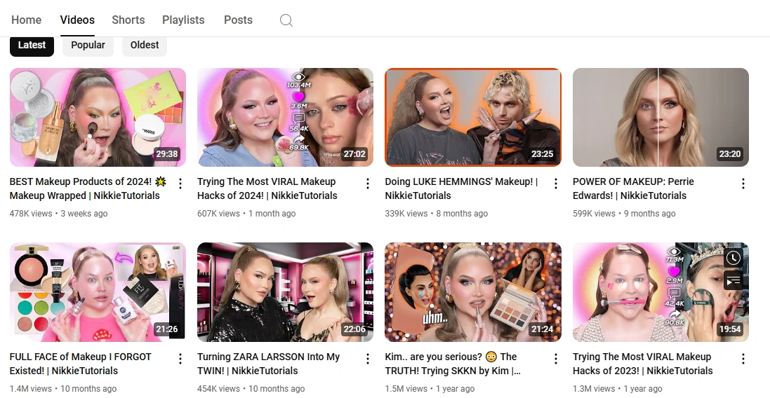 NikkieTutorials' YouTube videos.