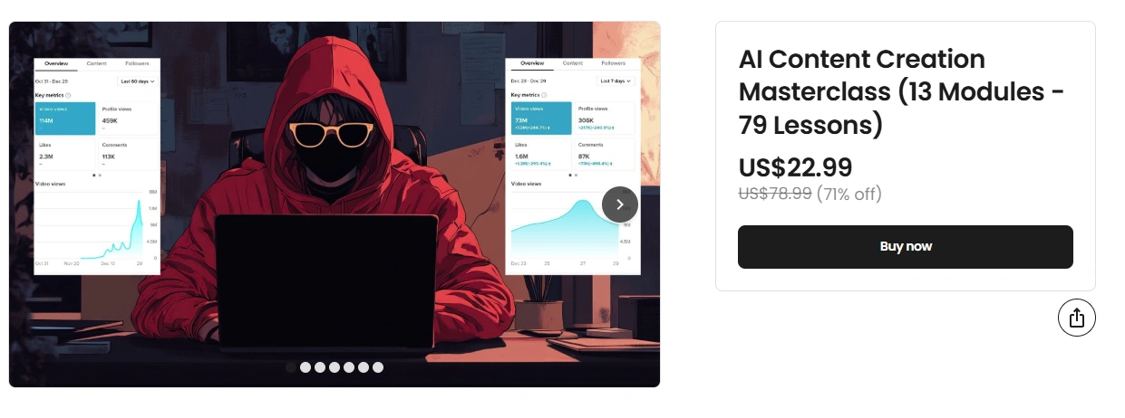 Zebracat's AI content creation masterclass discount.