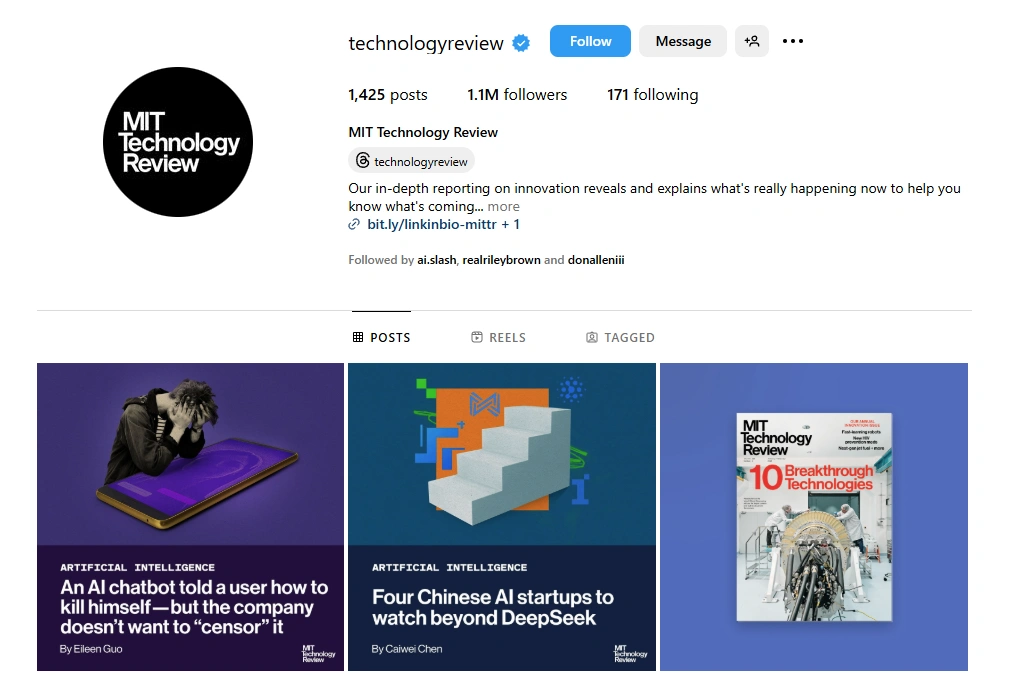 Technologyreview's Instagram.