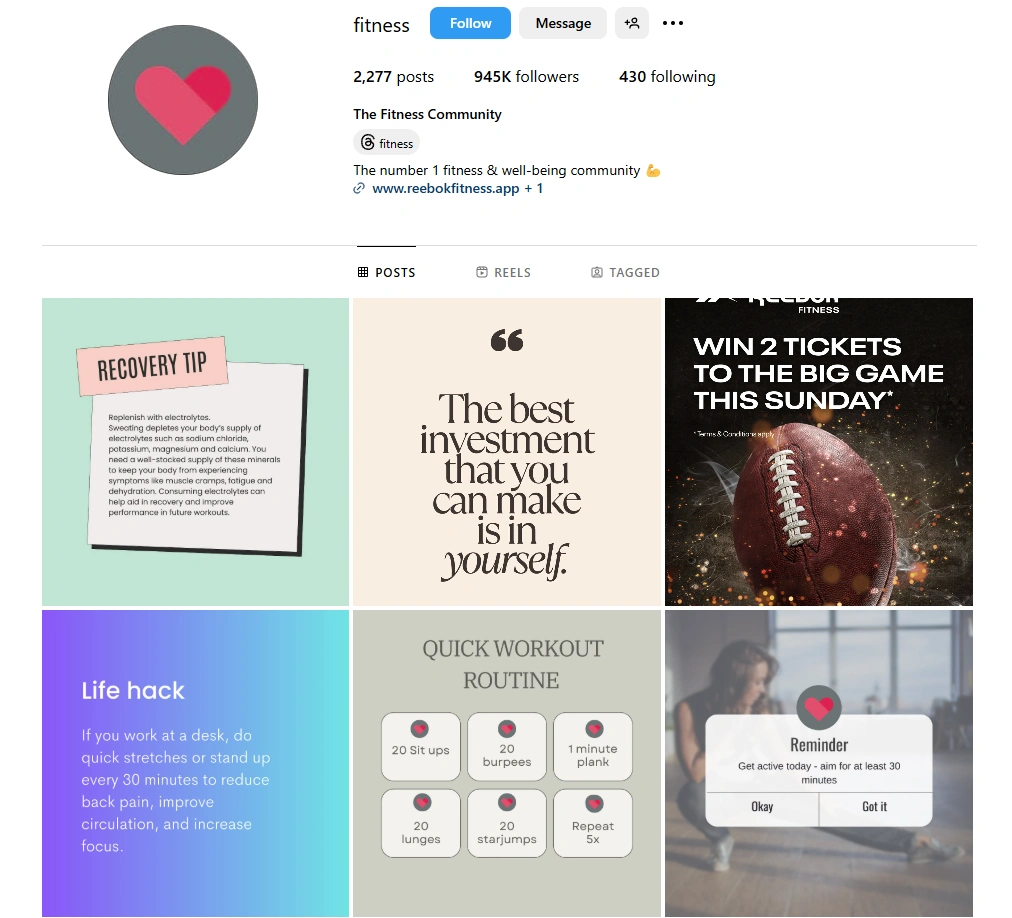 Fitness' Insta profile.