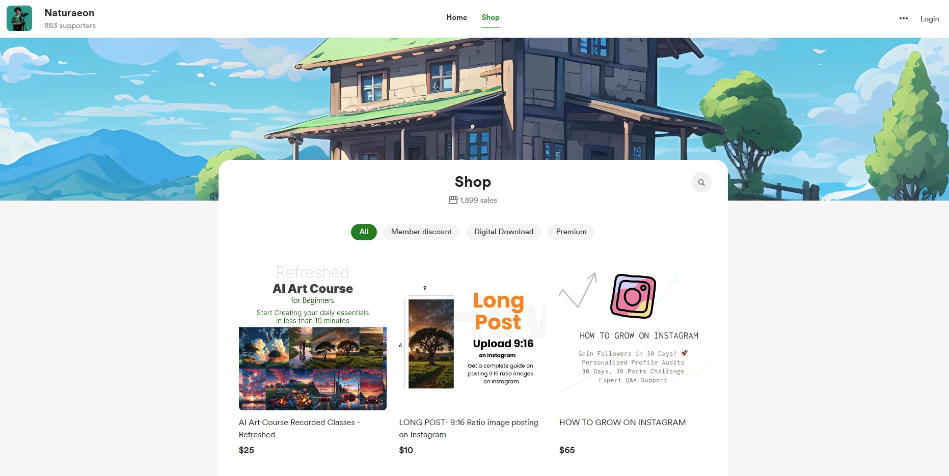 Homepage of Natureaon’s shop.