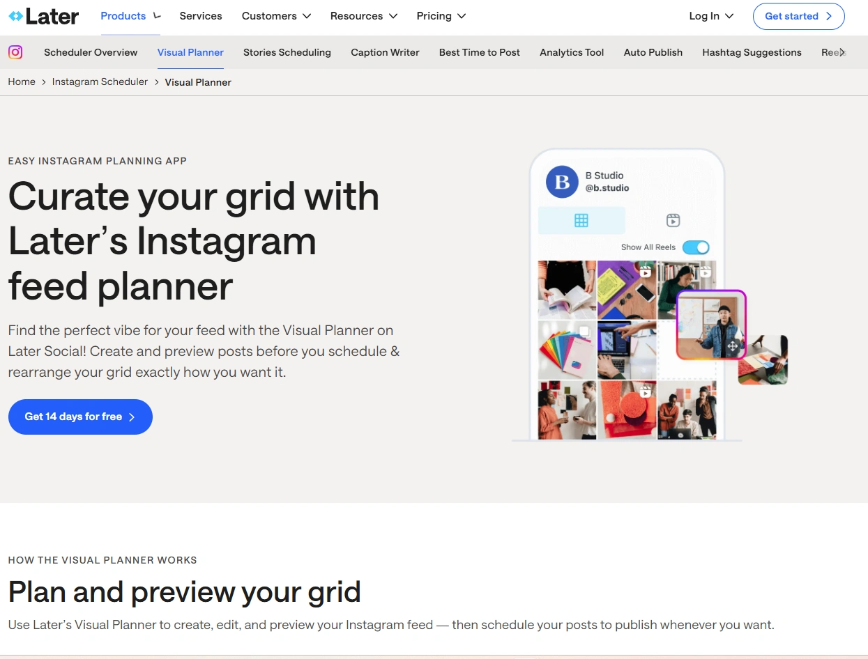 Later's visual planner promotional page.