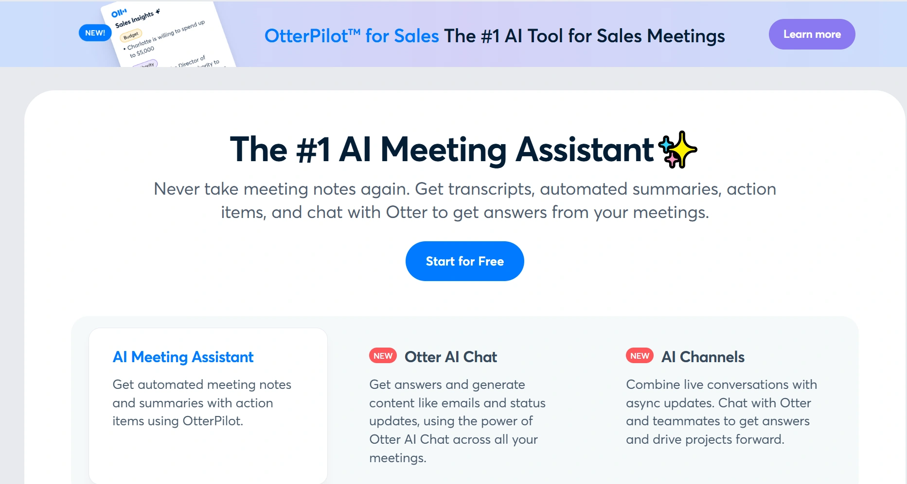 Otter AI's marketing page.