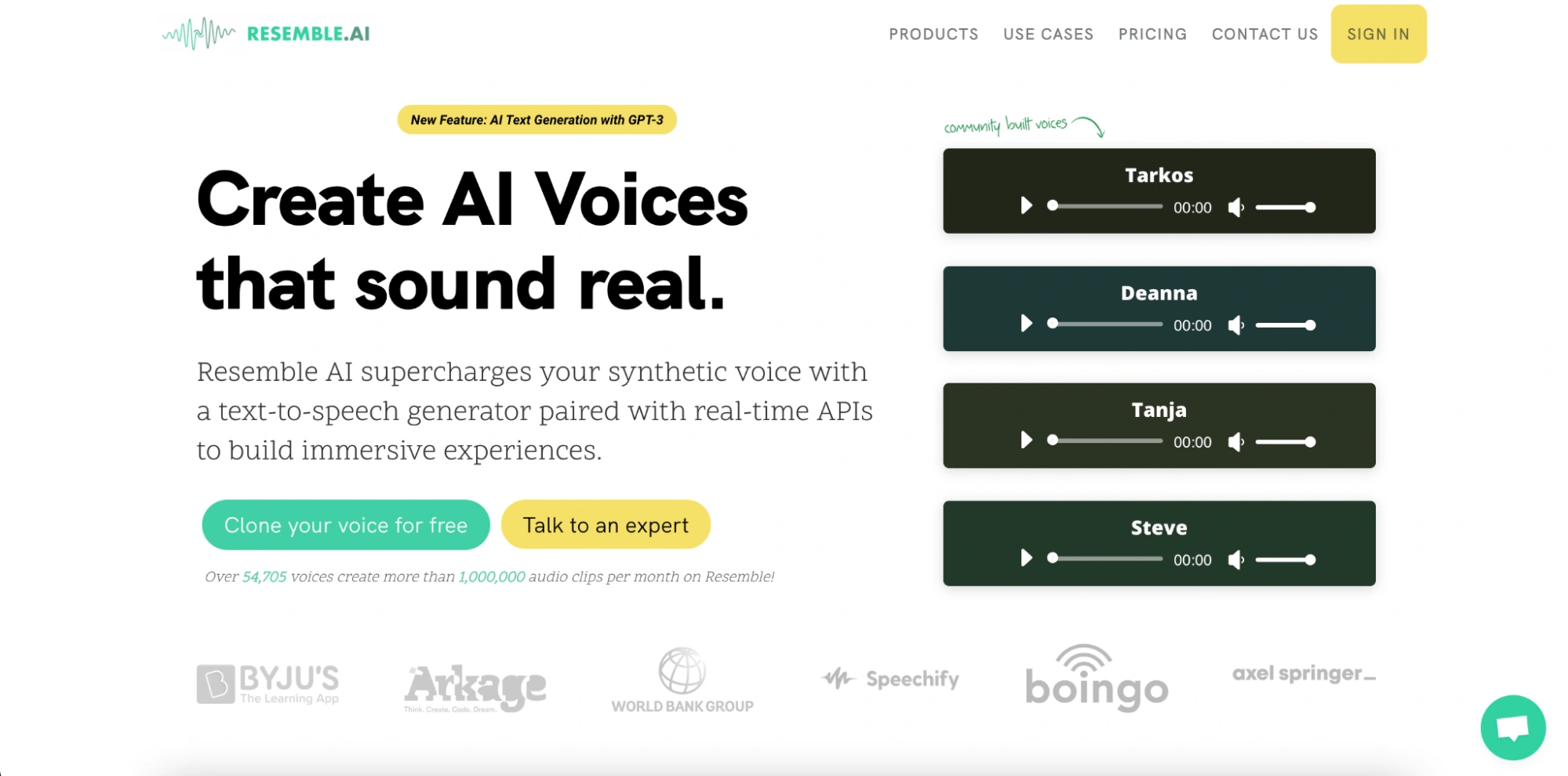 Resemble AI's homepage.