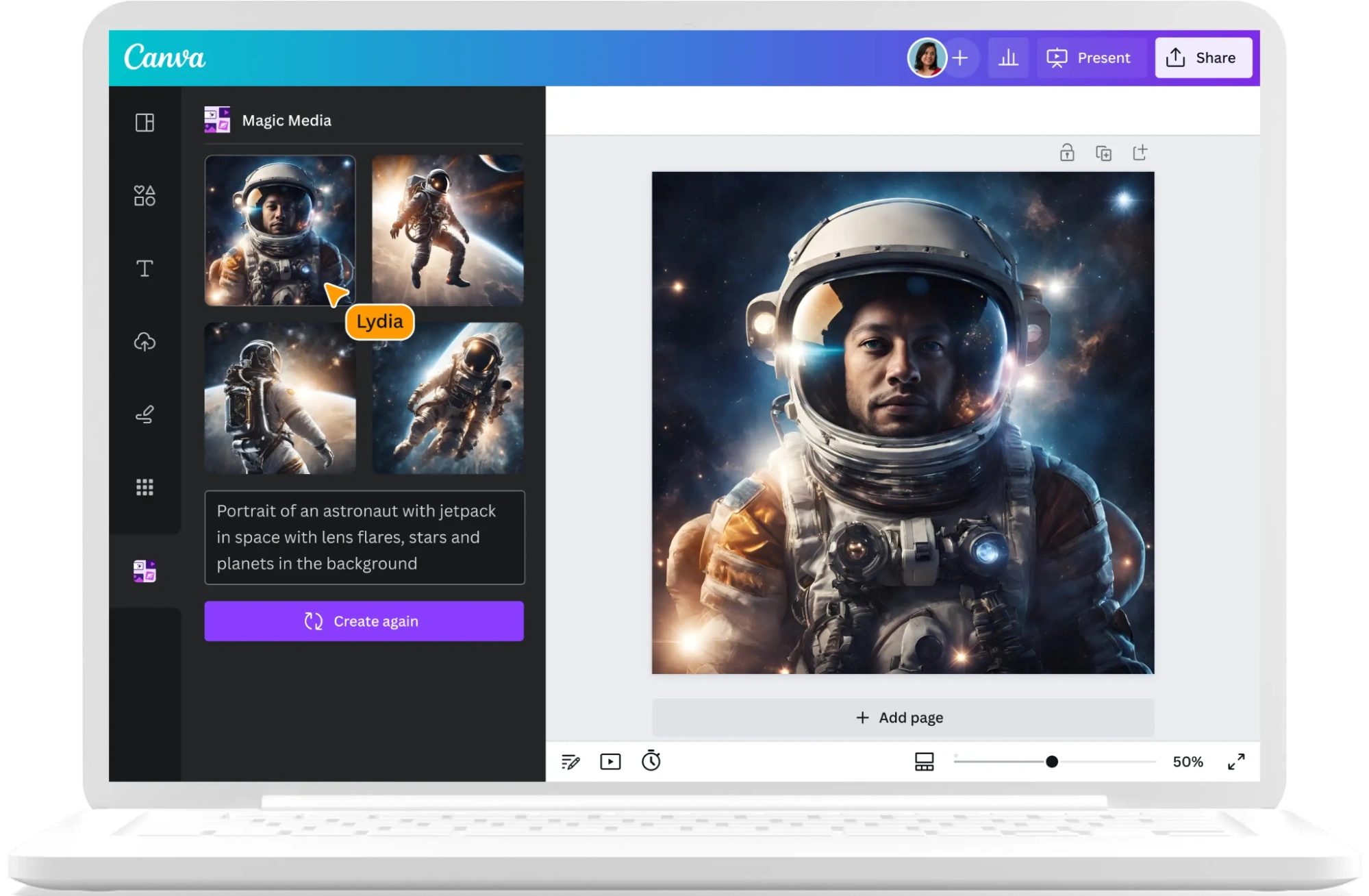 Canva AI's user interface.