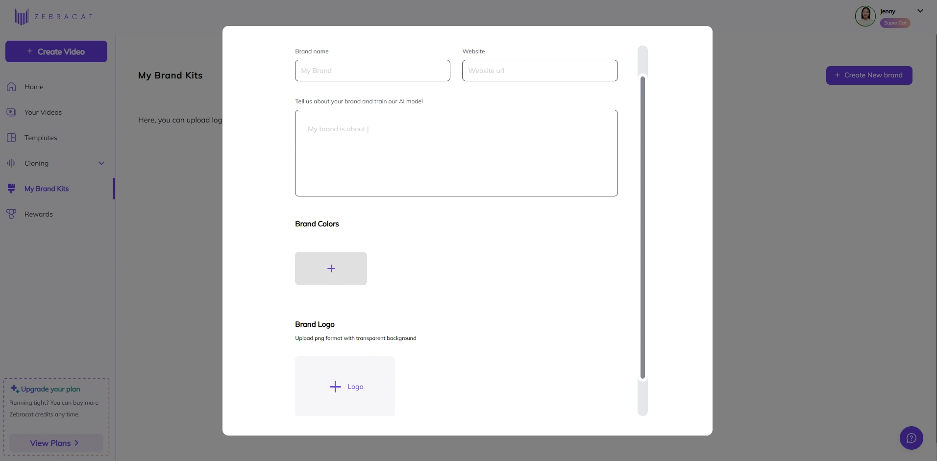 Video creation interface of Zebracat.