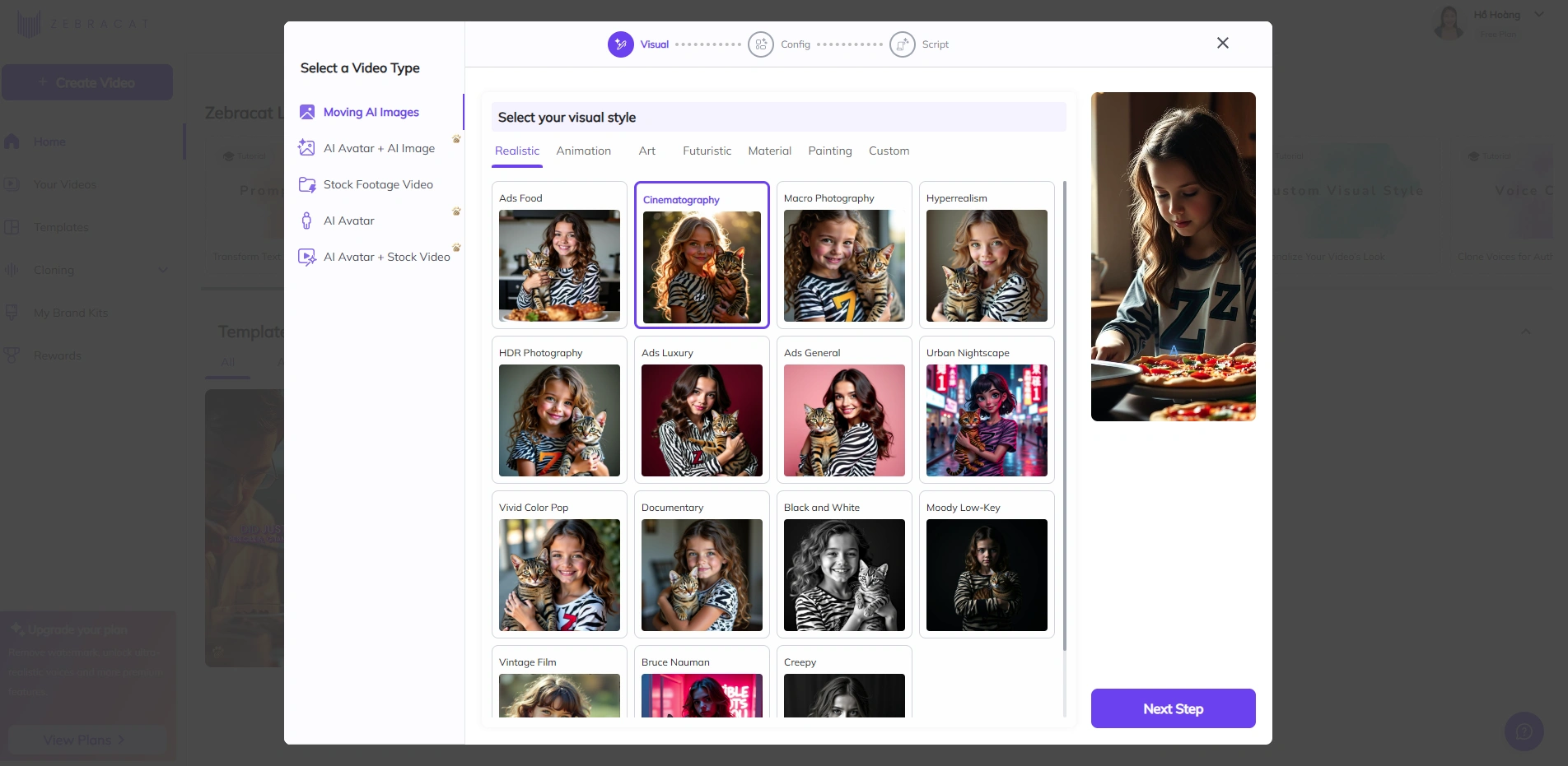 Zebracat's video creation interface.
