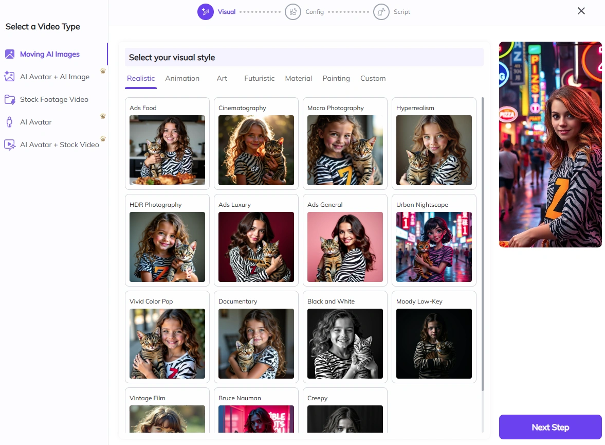 Zebracat's moving AI images section.