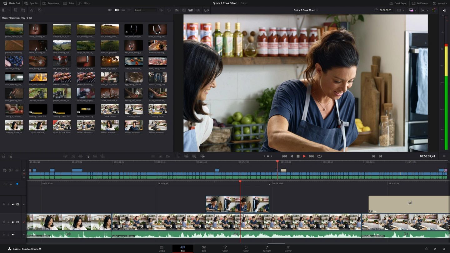 Davinci Resolve's video creation interface.