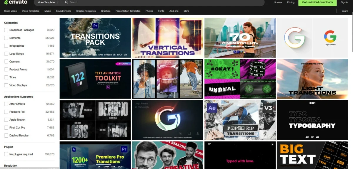 Envato's video creation page.