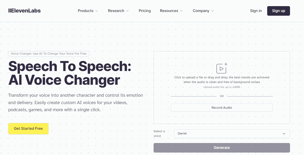 ElevenLabs' page.
