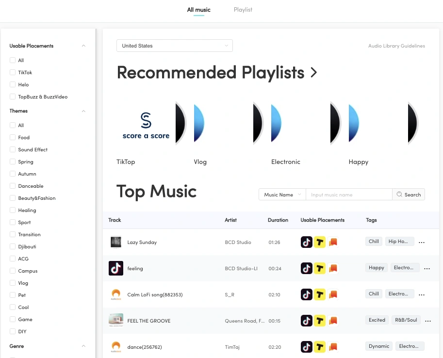Instagram & TikTok's audio library.
