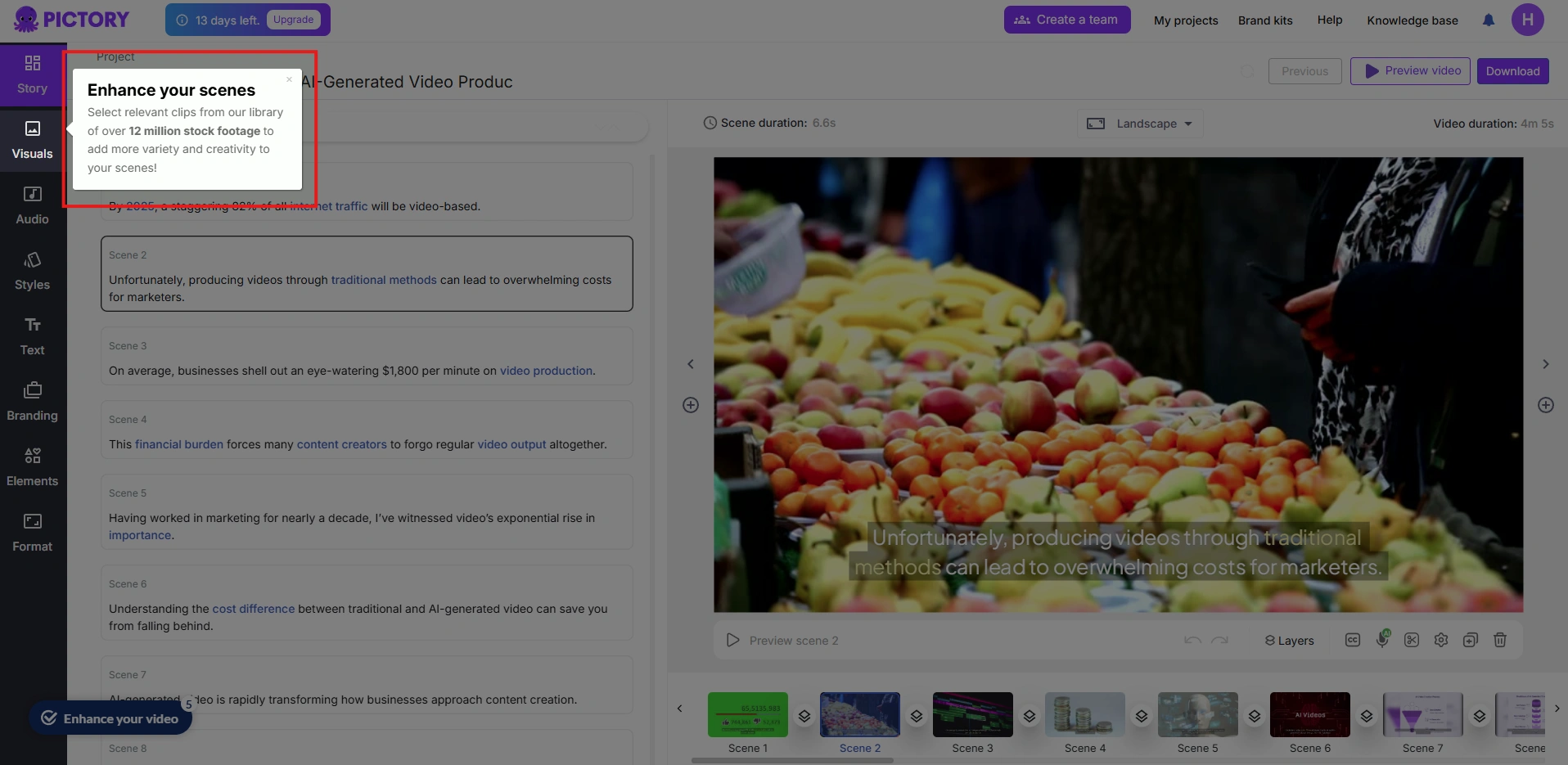 Pictory's video editing interface.