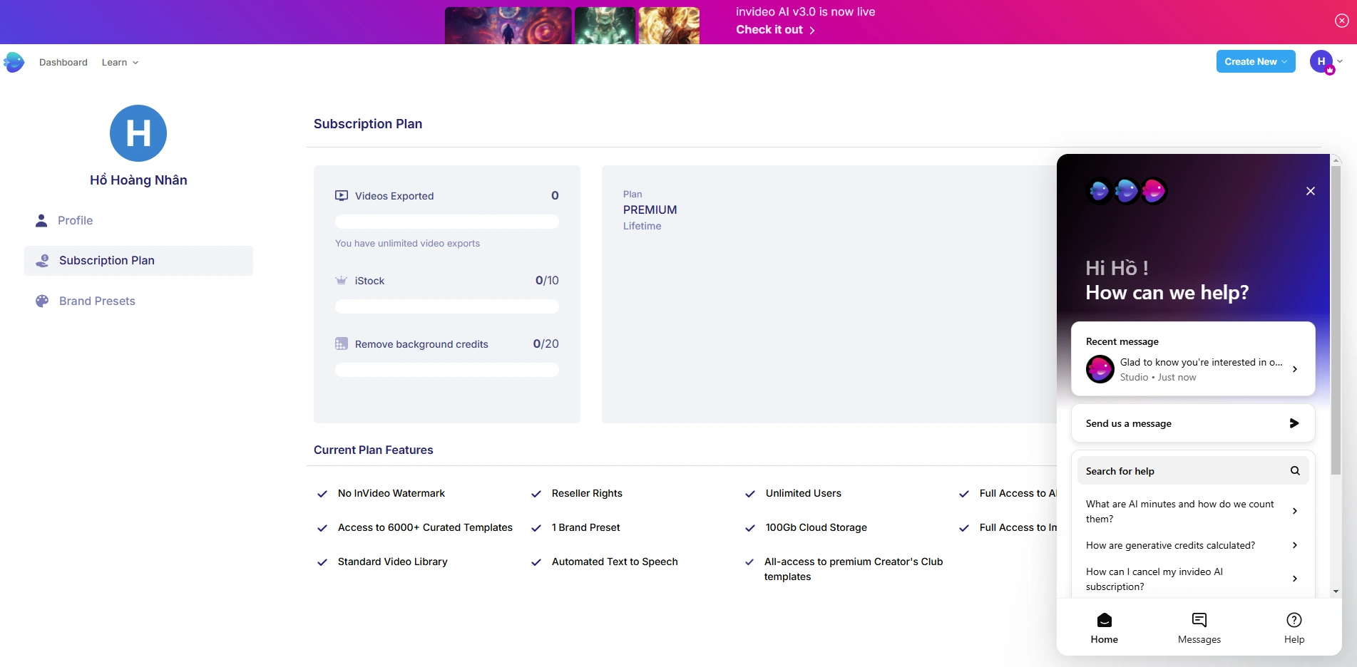 InVideo's user interface.