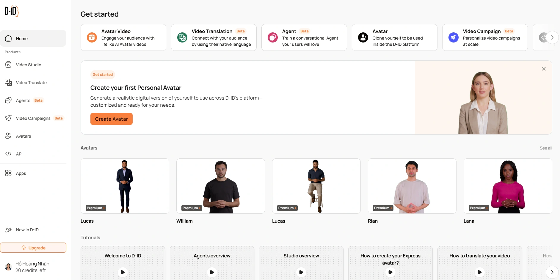 D-ID's user interface.