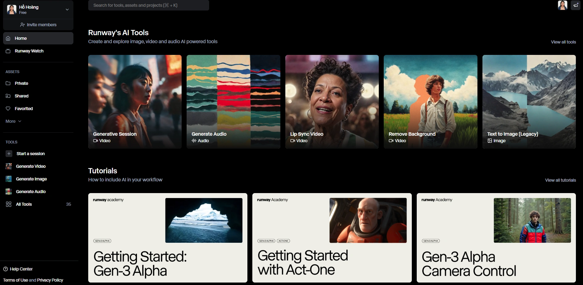 Runway's user interface.
