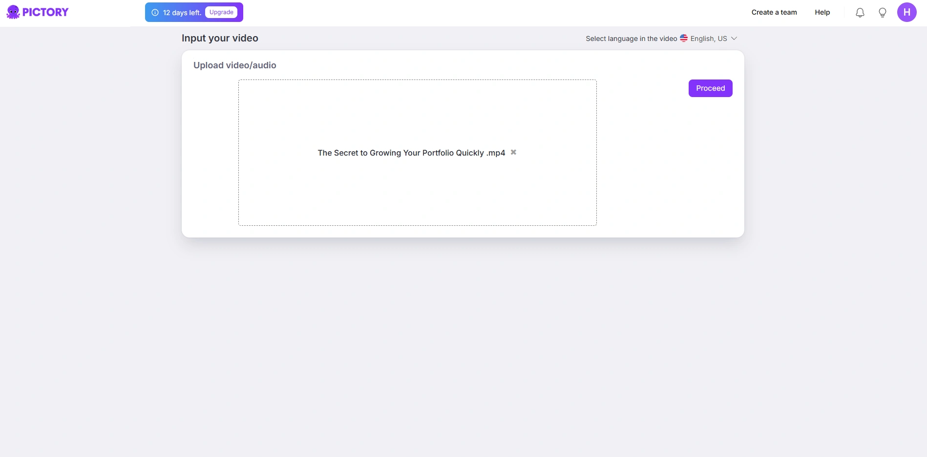 Pictory's video upload interface.