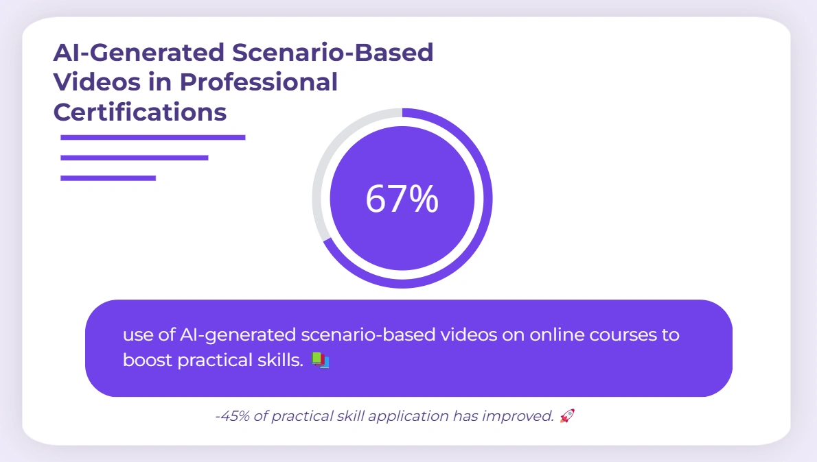 67% usage of AI-Generated Scenario-Based videos on online courses.r