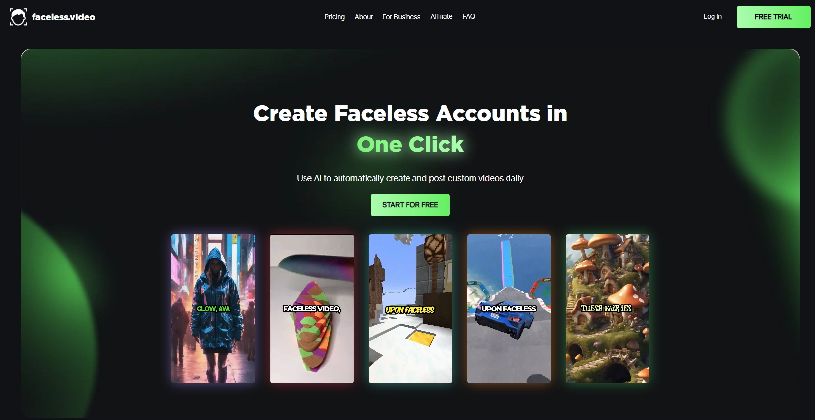 Faceless.video's homepage.