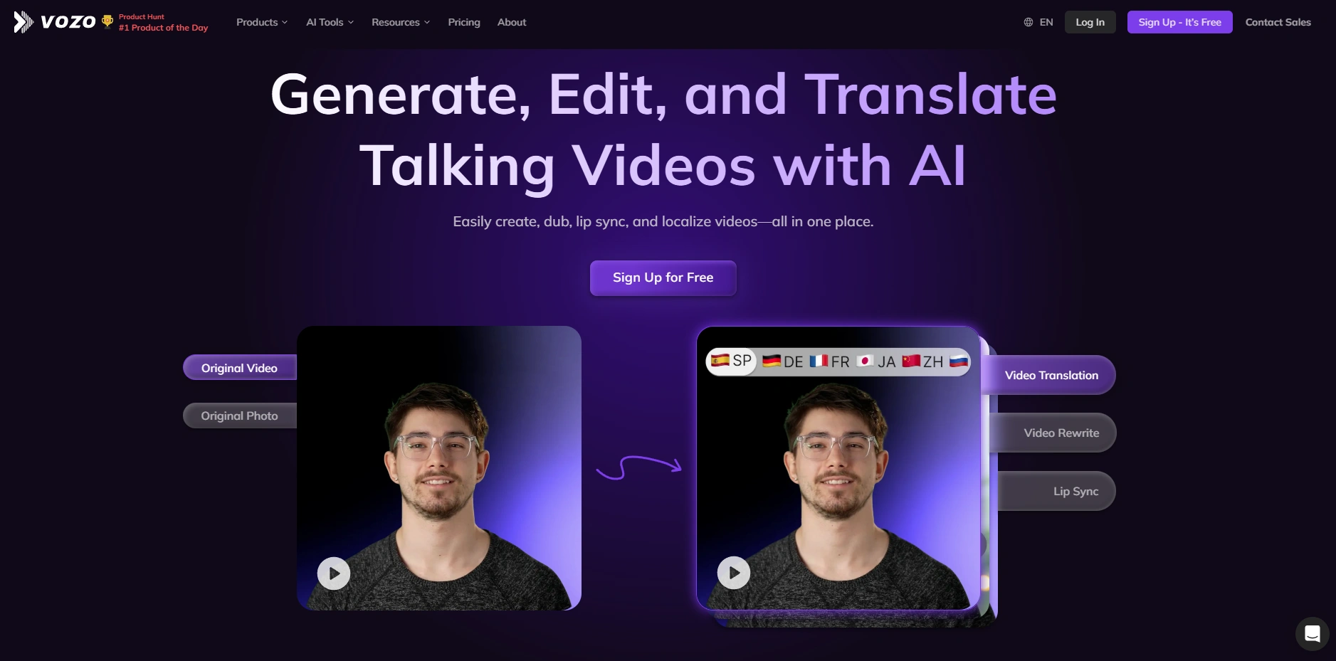 Vozo.AI's webpage.