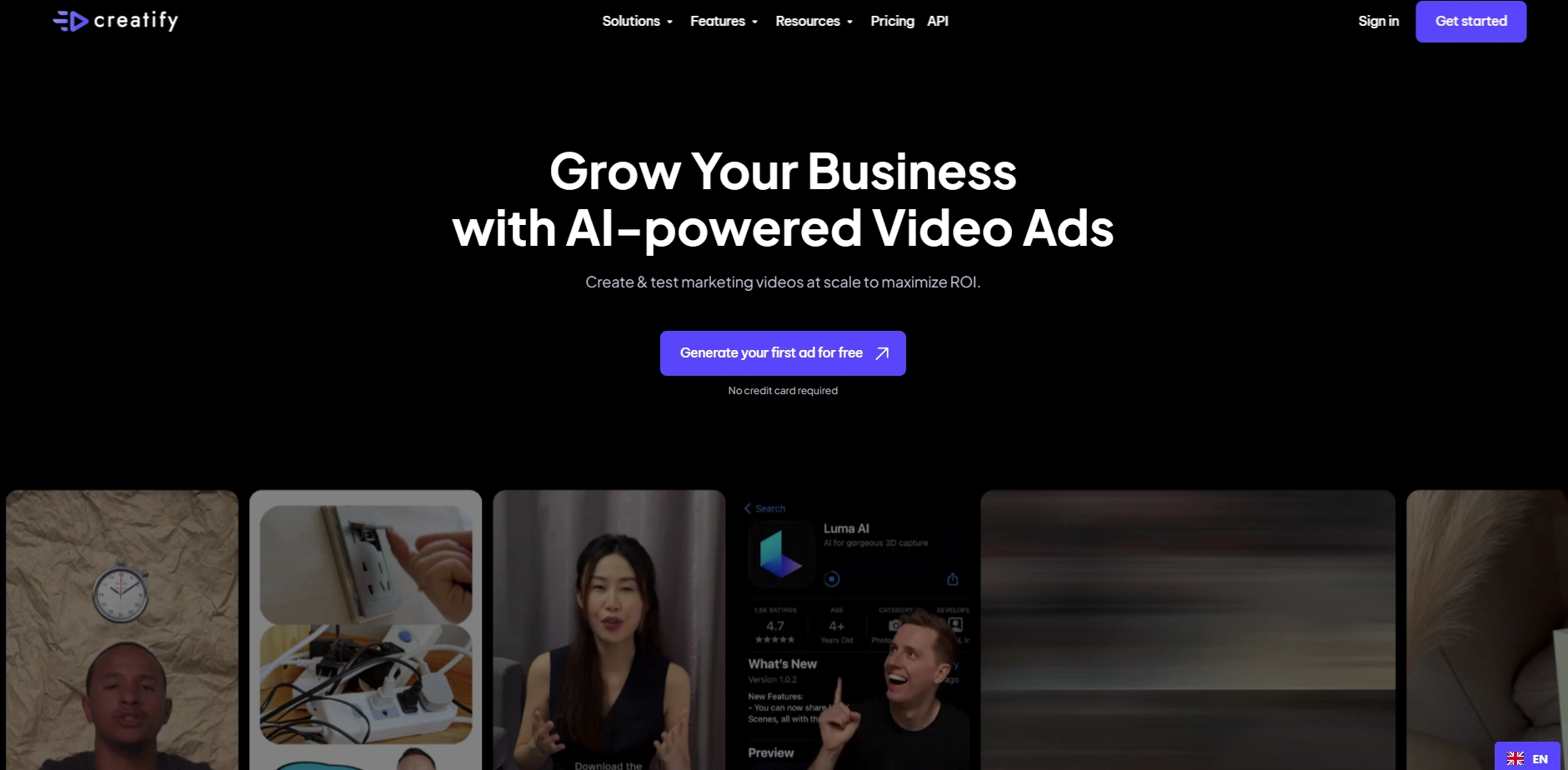 Creatify's webpage.
