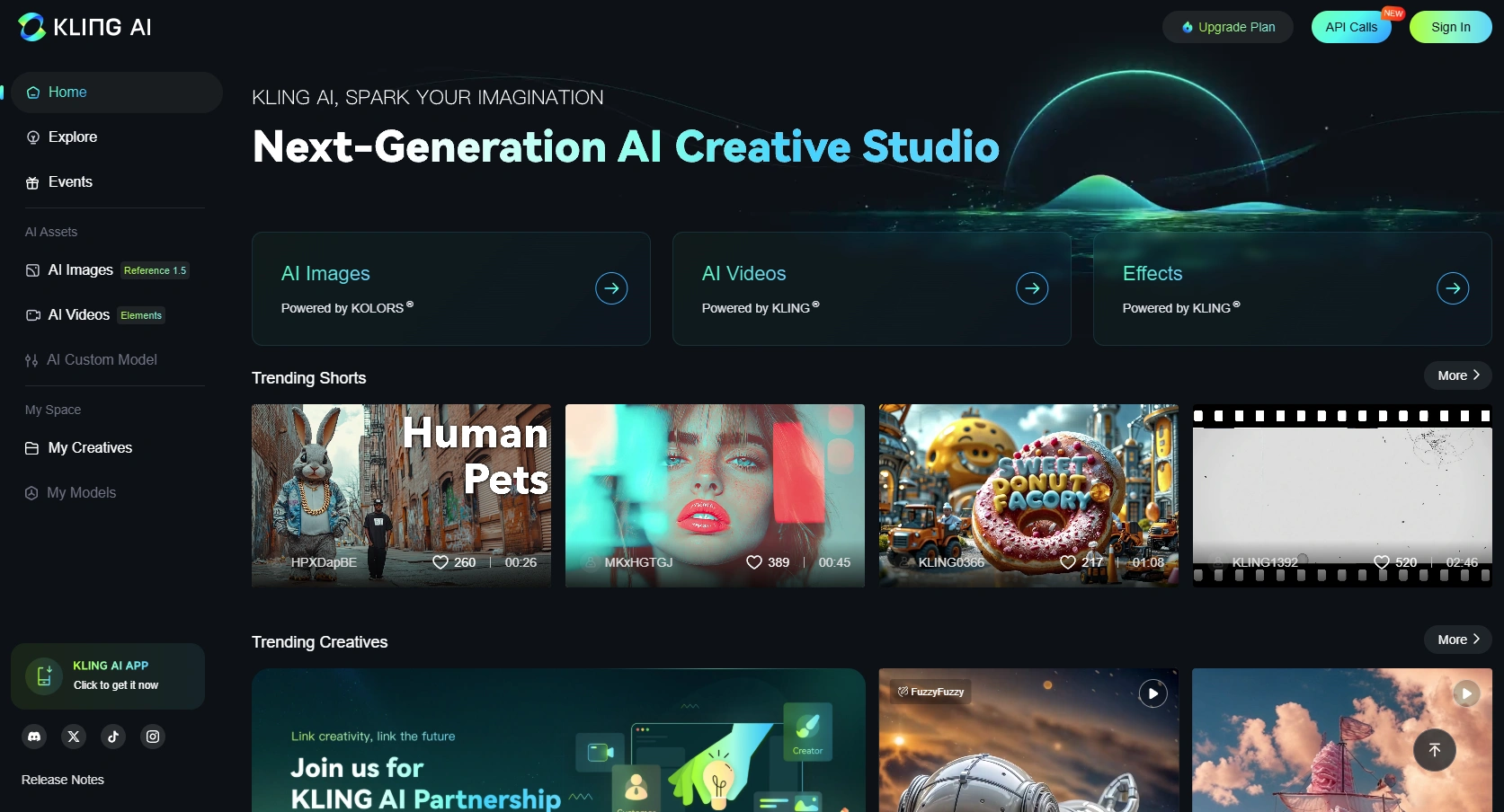 Kling AI's user interface.