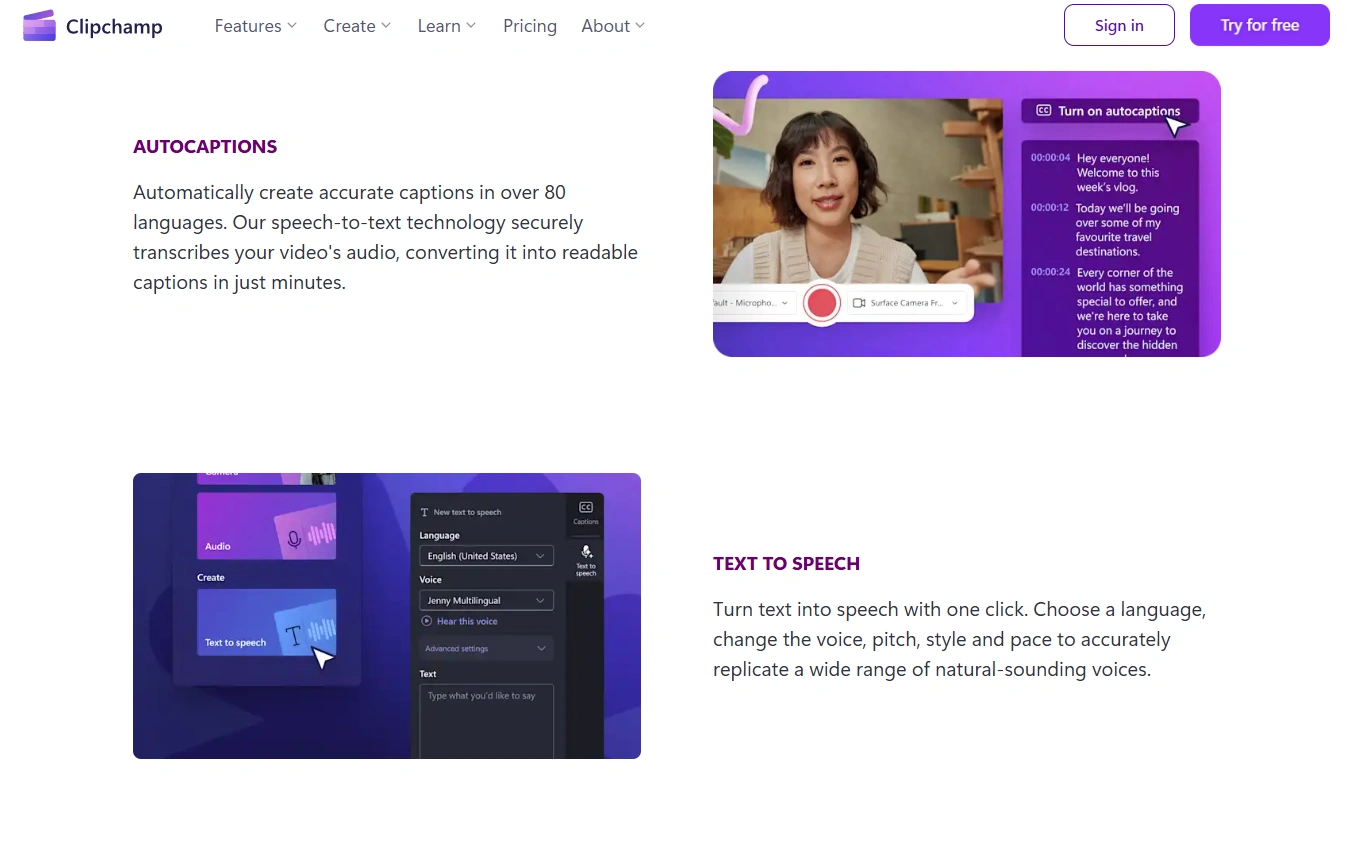 Clipchamp's homepage.