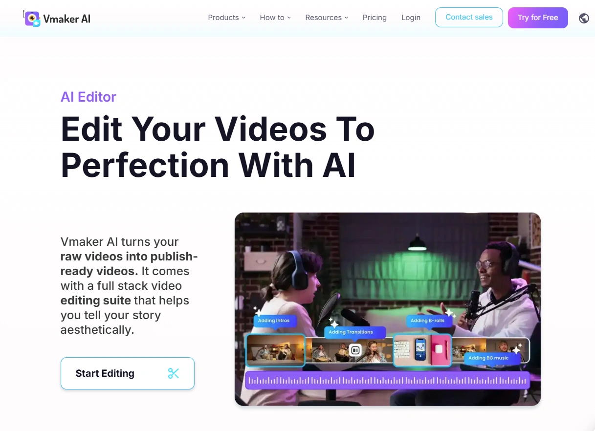 Vmaker AI's homepage.