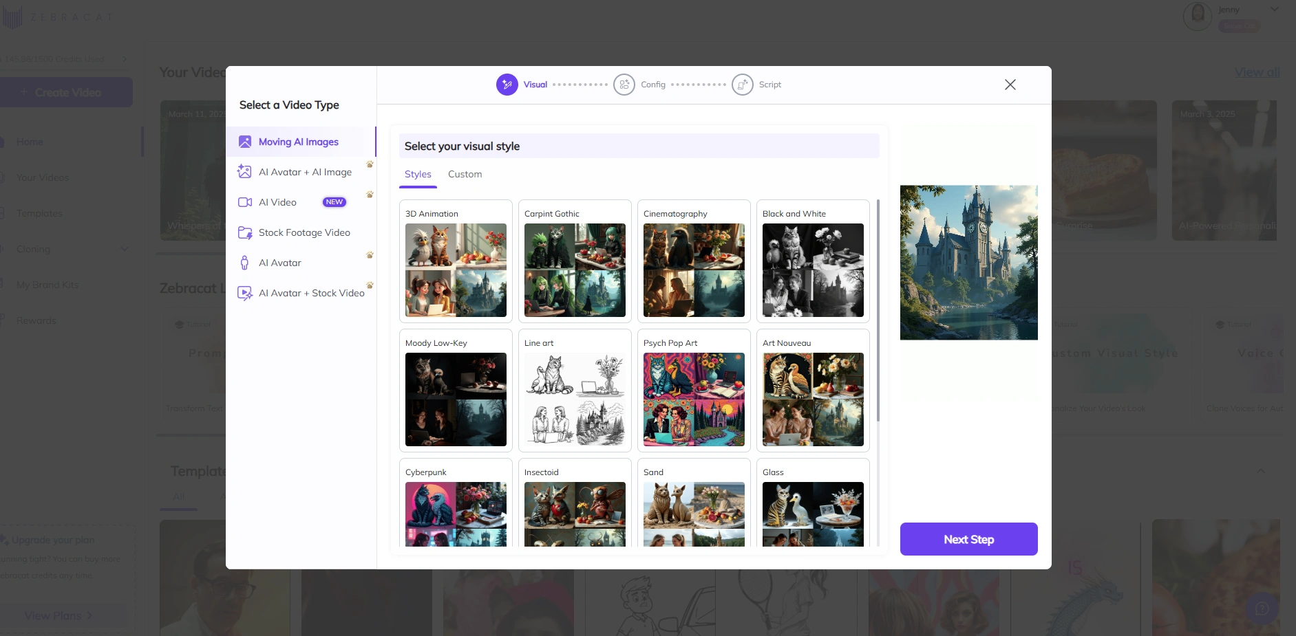 Zebracat's visual style interface.